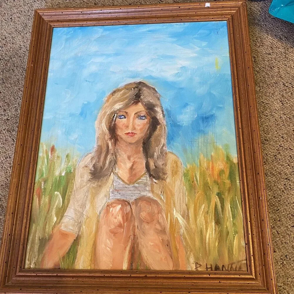 Female Portret Original Oil painting Beauty Girl Expressive Signed Framed VTG - Picture 4 of 11